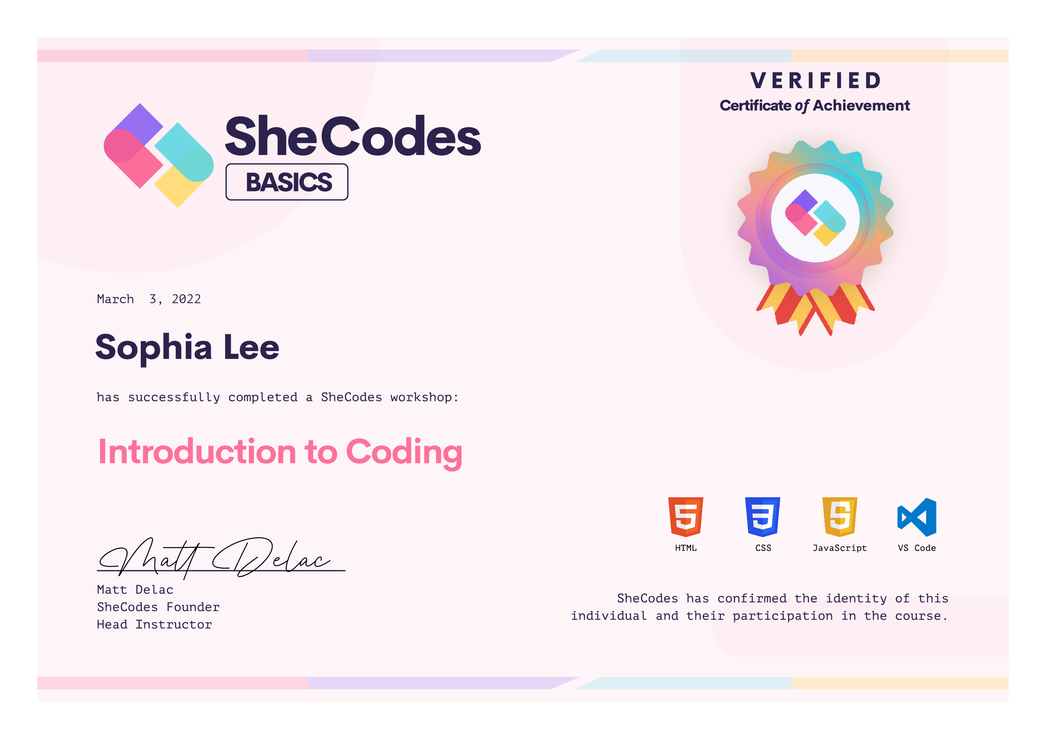 Introduction to coding certificate.