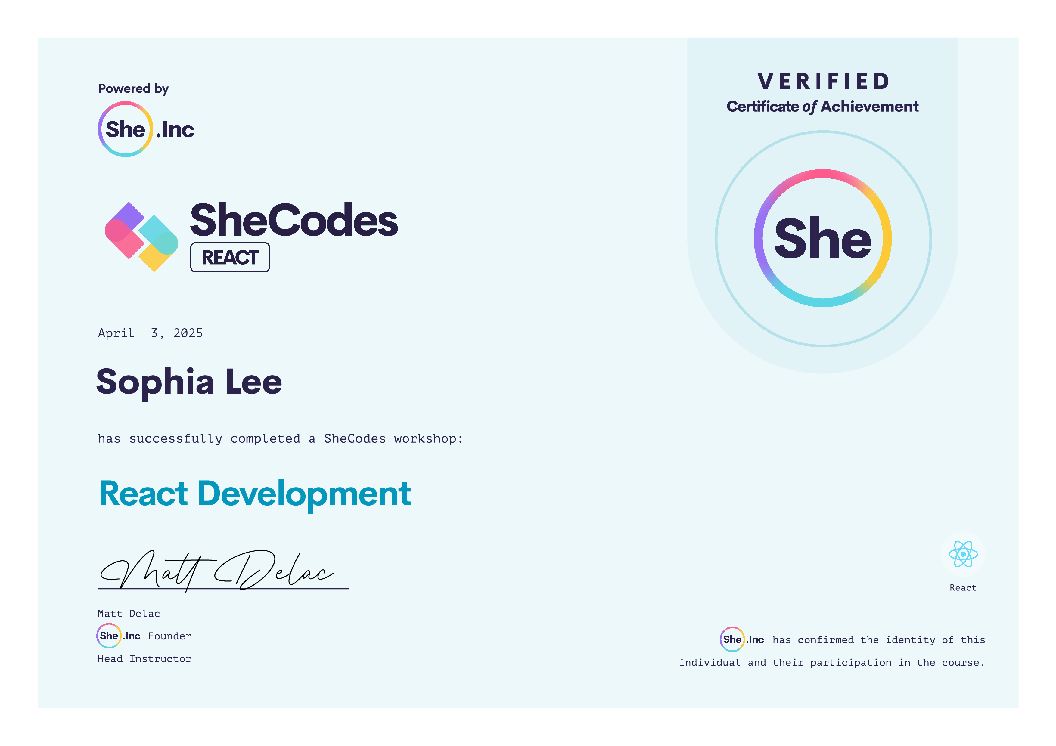 React Weather App certificate.
