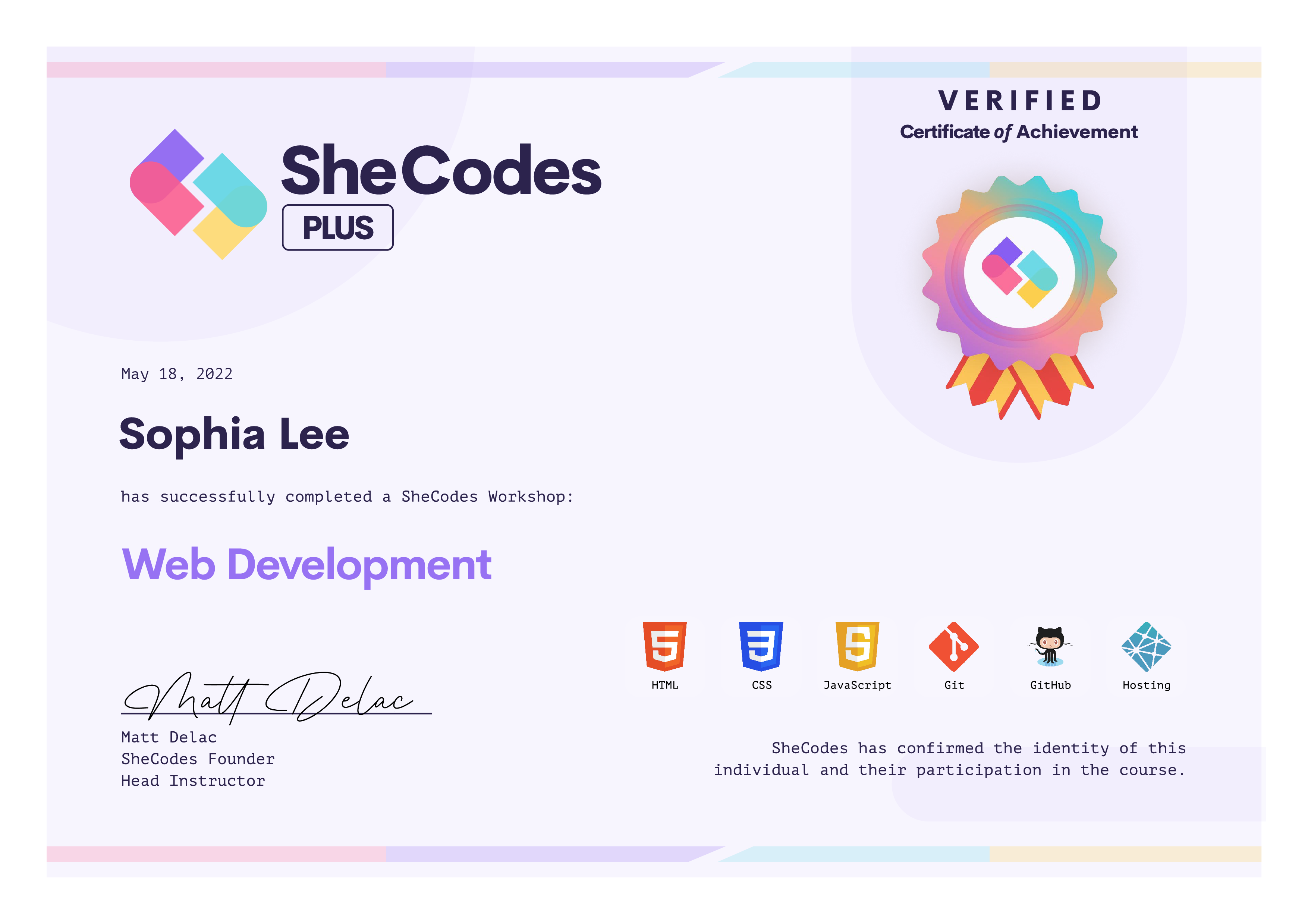 Web development certificate for weather app.